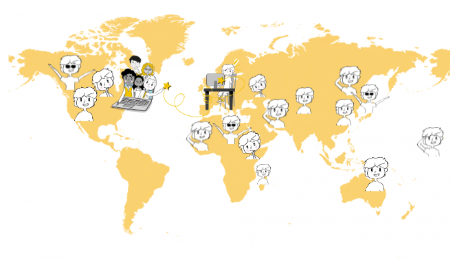 carte du monde avec des images d'enfants qui sont positionnés à plusieurs endroits